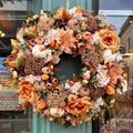 natural colour and textured artificial autumn wreath, woodland accents flowers and foliage