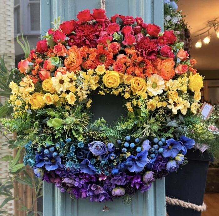 the proud one, rainbow design wreath for the pride community